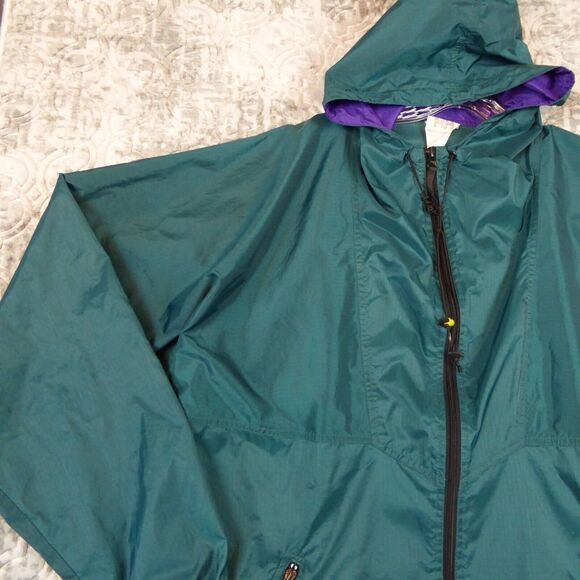 Helly Hansen Jacket Mens Large Green Rip Stop Hooded Rain Jacket Long Sleeve Zip - Picture 3 of 11